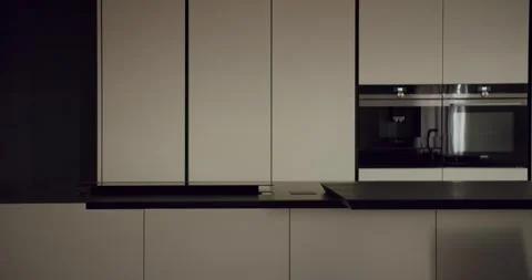 Modern Minimalist Kitchen With Sleek Black and White Design Stock Footage 344860022