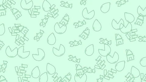 Modern minimalist line art pattern with house and candy icons on green Stock Footage 344909042