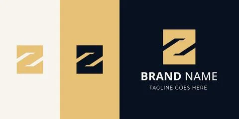 Modern minimalist logo featuring stylized letter Z in square with gold and .. Stock Illustration