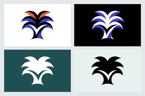 Modern Minimalist Palm Tree Logo Icon Set Ilustração Stock