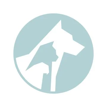 Modern minimalist vector icon featuring negative space silhouettes of a dog,  Stock Illustration