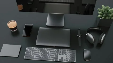 Modern Minimalist Workspace With Computer and Laptop Stock Footage 338273087