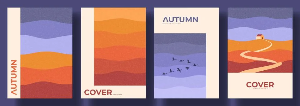 Modern Minimalistic Autumn Poster Set Stock Illustration