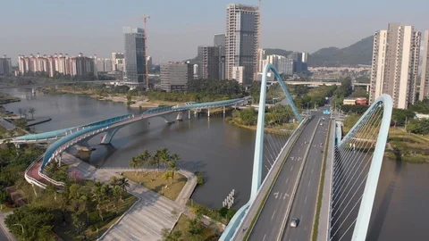 Modern minimalistic design of two bridge Stock Footage 118287374