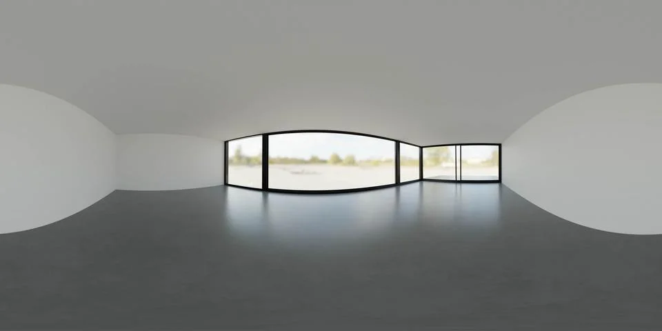 Modern Minimalistic Interior with Large Windows 360 vr panorama Illustration