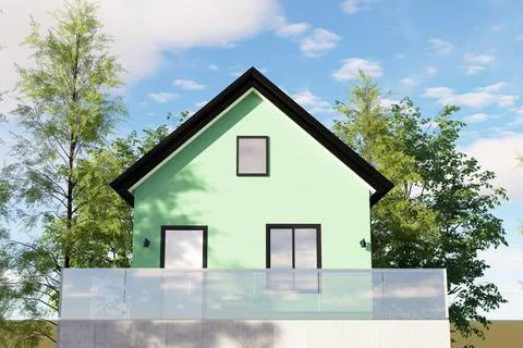 Modern Mint Green Tiny House Exterior Architectural Rendering 스톡 일러스트