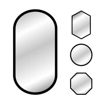 Modern mirrors set. Oval and square mirrors with black frame. Home or bathroom Illustrazione stock