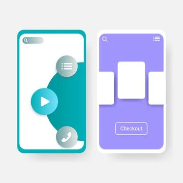 Modern Mobile App Interface Media And Checkout Screen Illustrazione stock