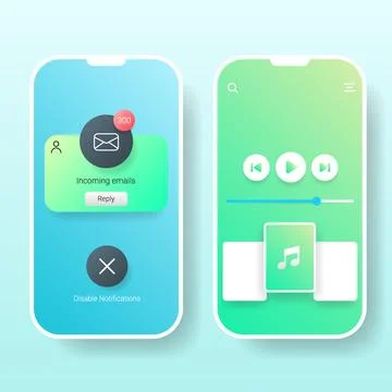 Modern Mobile App Interface Notification And Music Player Illustrazione stock