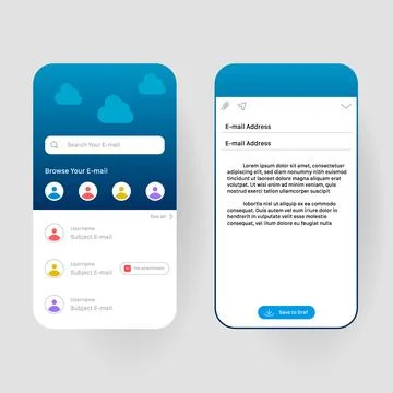 Modern Mobile Email Application Interface Design Featuring Inbox Preview an.. Stock Illustration