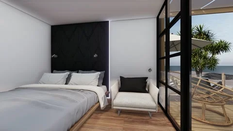 Modern mobile home architecture design sunny animation c series Stock Footage 181562262