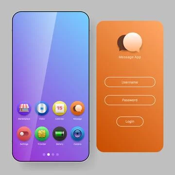 Modern Mobile Home Screen Interface with Colorful App Icons and Gradient Me.. 스톡 일러스트