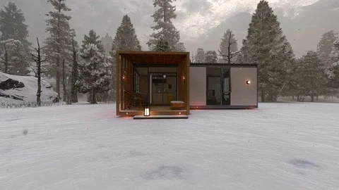 Modern mobile house in winter animation Stock Footage 182063719