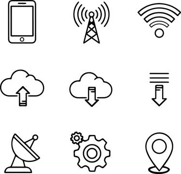 Modern Mobile Network Line Icons. Set of minimalist signal and connectivity Stock Illustration