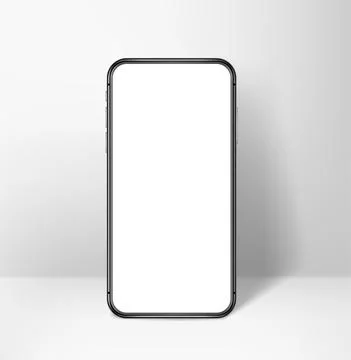 Modern mobile phone with blank screen standing on a table. 3d vector mockup Stock Illustration