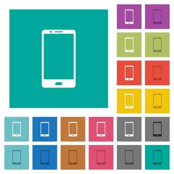 Modern mobile phone with one button square flat multi colored icons Stock Illustration