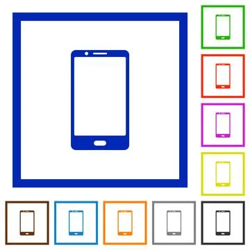 Modern mobile phone with one button flat framed icons Stock Illustration