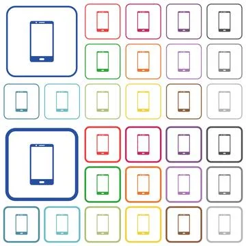 Modern mobile phone with one button outlined flat color icons 스톡 일러스트