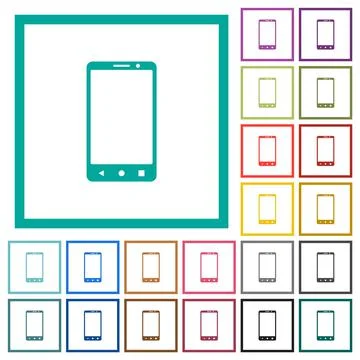 Modern mobile phone with three button flat color icons with quadrant frames Stock Illustration