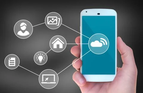 Modern mobile smart phone connected to wireless automation apps Stock Illustration