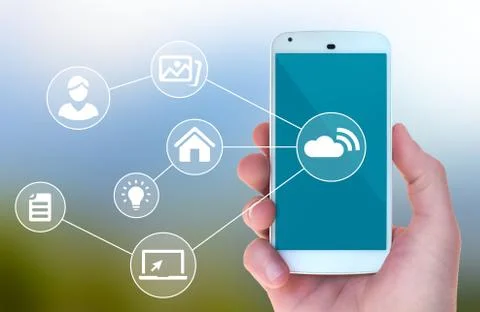 Modern mobile smart phone connected to wireless automation apps Stock Illustration