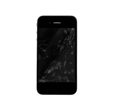 Modern mobile smartphone with broken screen isolated on white background. Stock Photos