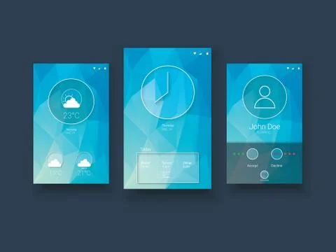Modern mobile user interface template with smartphone screens on blue low poly Stock Illustration