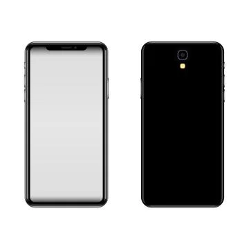 A modern model of a black smartphone. Face and back. Empty screen. Vector Stock Illustration