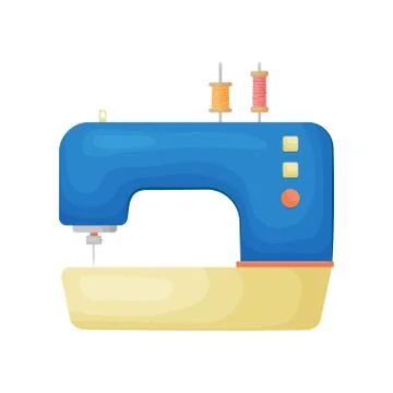 Modern model of sewing machine in red with push button controls isolated on Stock Illustration