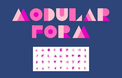 Modern Modular Forma Typeface with Pink Gradient Geometric Alphabet on Blue.. Stock Illustration