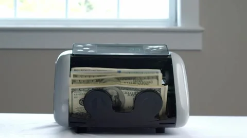 Modern Money Counting Machine Processing Stack Of One Hundred Dollar Bills Stock Footage 314343283