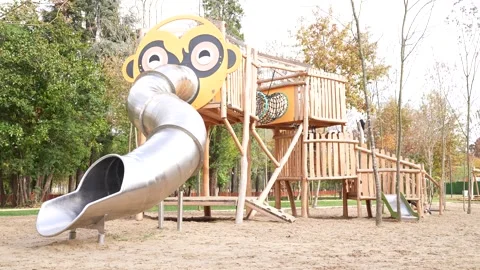 Modern Monkey-Themed Playground Slide Structure Stock Footage 311869098