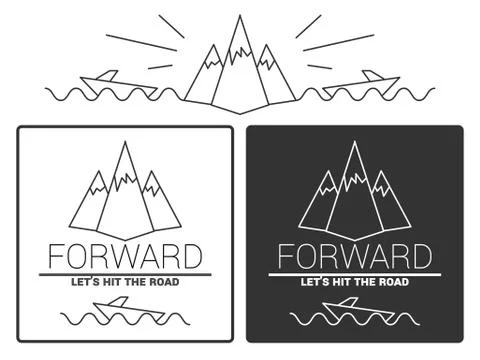 Modern monochrome labels set with inscriptions with images of mountains and s Stock Illustration