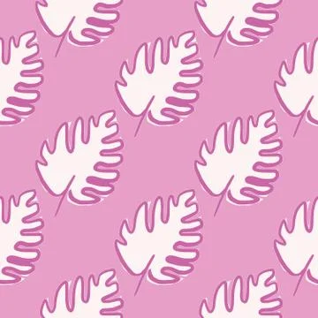 Modern monstera leaf seamless pattern on pink background. Tropical leaves vec Stock Illustration