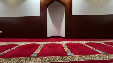 Modern Mosque Interior with Mihrab and Clock. Stock Footage 303528812