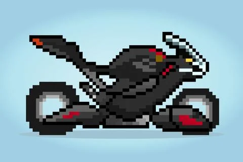 Modern motorbikes in 8-bit pixels. Future motorbikes, for game assets Stock Illustration