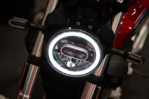 Modern motorcycle LED headlight Stock Photos