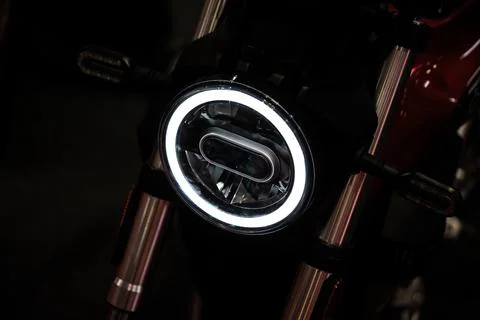 Modern motorcycle LED headlight Stock Photos