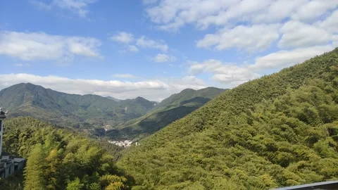Modern Mountain Resort with Pool and Bamboo Forest View Stock Footage 322553886