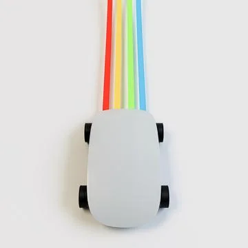 Modern mouse with sport wheels connected by colored cables  isolated on whi.. イラスト素材