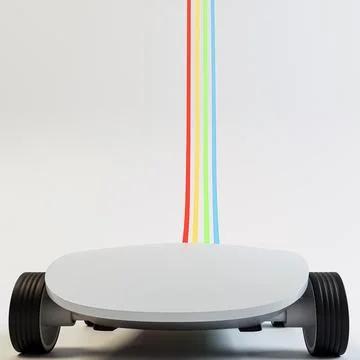 Modern mouse with sport wheels connected by colored cables  isolated on whi.. イラスト素材