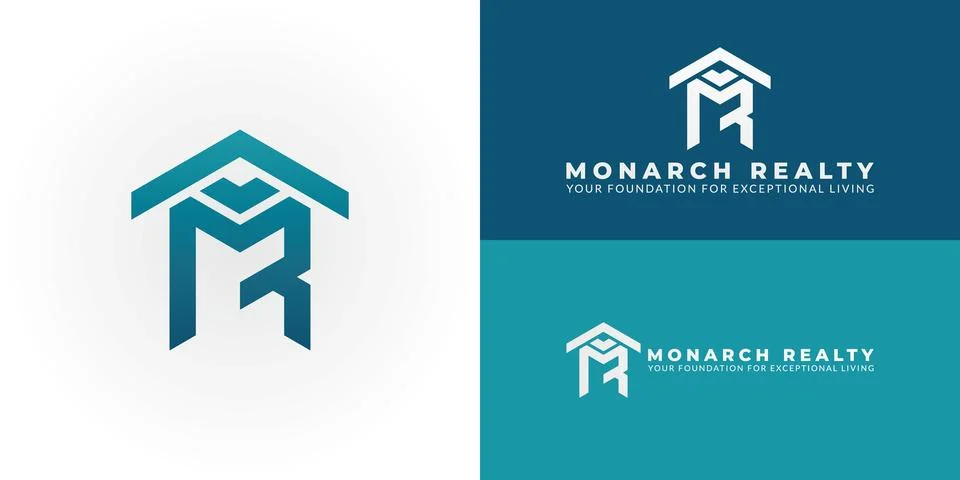 A modern MR monogram logo featuring a house motif Stock Illustration