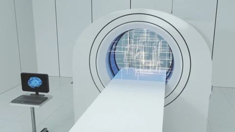 Modern mri machine conducting advanced brain scans and displaying data on a.. Stock Footage 332318283