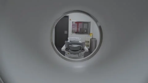 Modern MRI Machine Interior Looking Out Into Medical Scanning Room Stock Footage 338349945