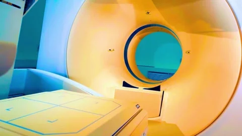 Modern mri medical scanner machine in a hospital diagnostic room Stock Footage 340356024
