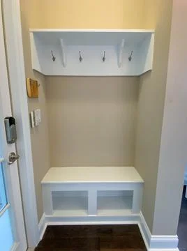 A modern mudroom area Stock Photos