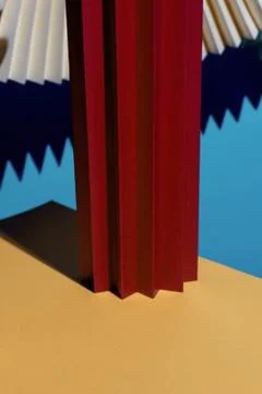 Modern multi-colored composition of fans, shadows and cardboard. Stylish Stock Photos