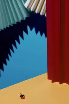 Modern multi-colored composition of fans, shadows and cardboard. Stylish Photos