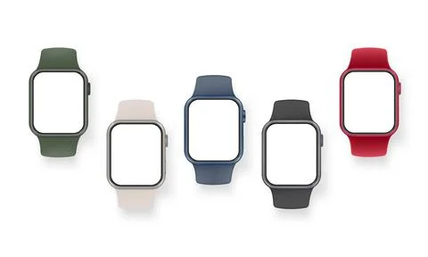 Modern Multi Colored Smart Watches With Blank Screens Stock Illustration