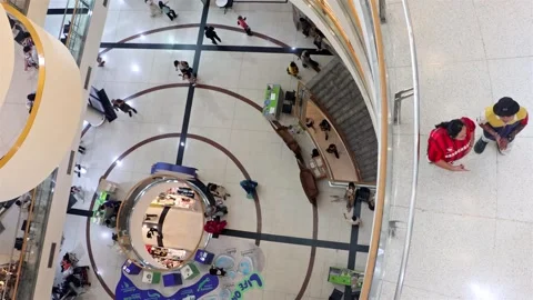 Modern Multi-Level Interior with visitors of the Bangkok Art and Culture Center Stock Footage 314463246